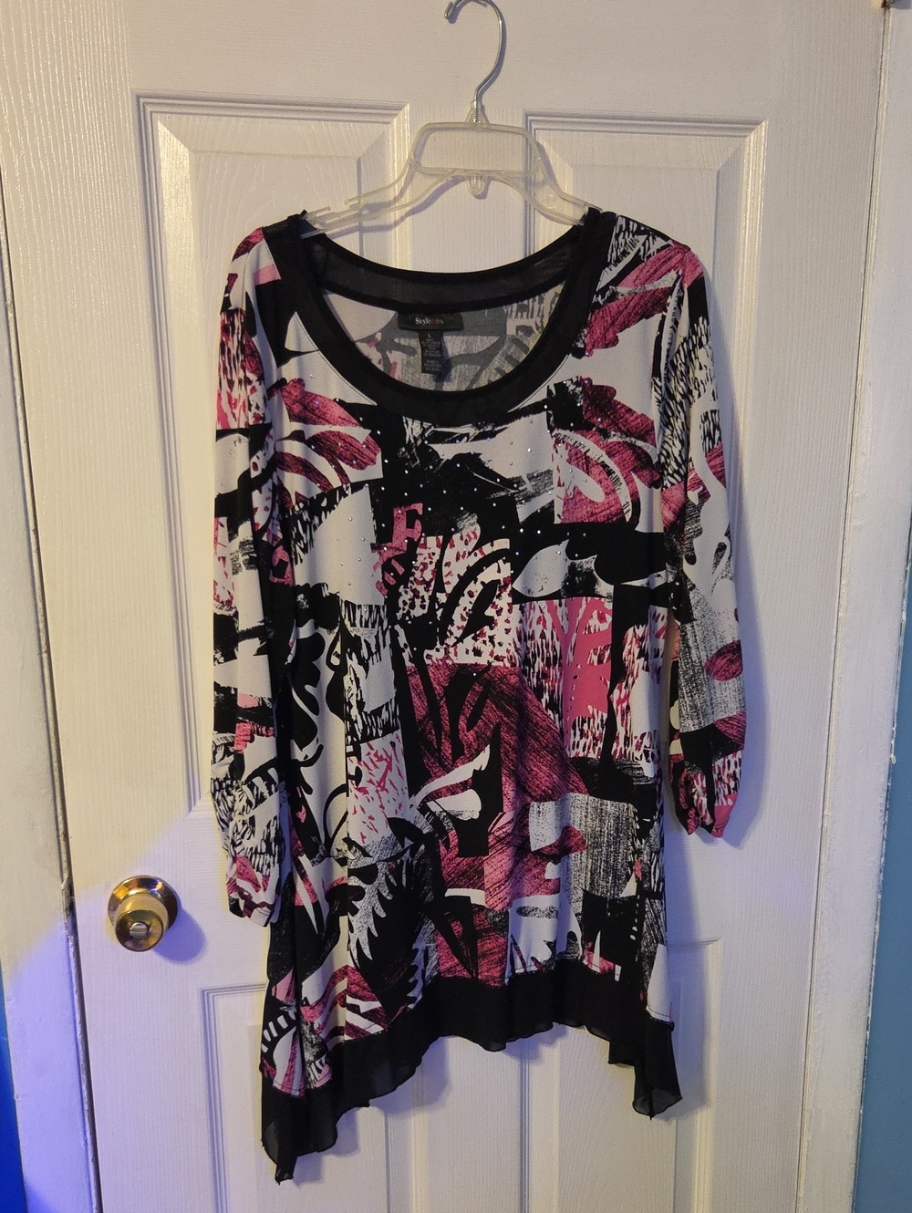 Style & Co. Abstract Scoop-Neck Tunic in Pink, Black & White